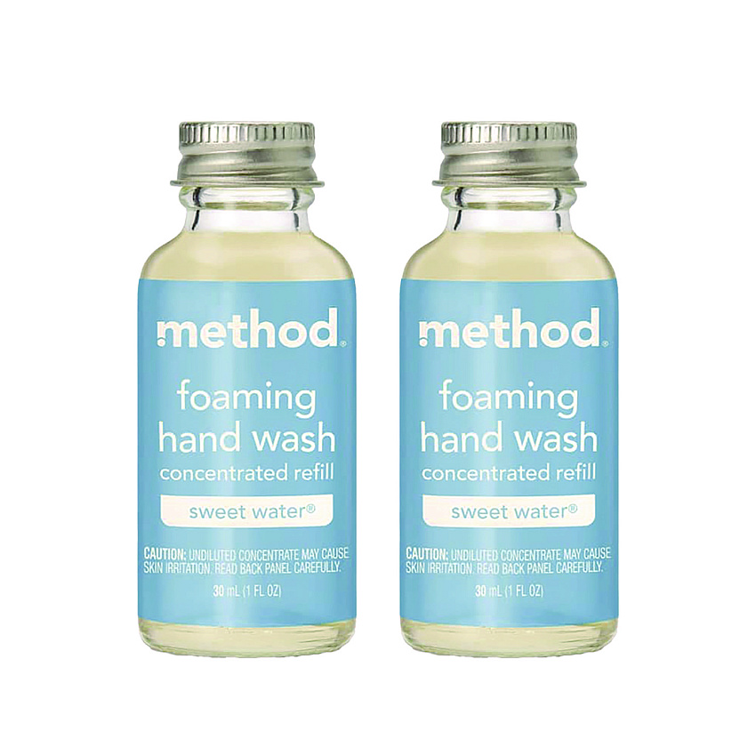 Method Refill + Reuse Foaming Hand Soap Refill, Sweetwater, 1 oz Refill Bottle, 2/Pack (356011)