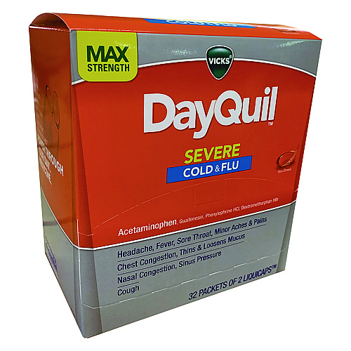 DayQuil Severe Cold and Flu Relief LiquiCaps, 2 LiquiCaps/Packet, 32 Packets/Box (04263)