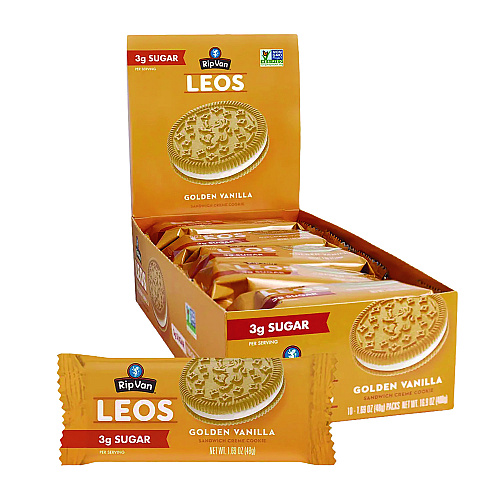 Rip Van Leos Golden Vanilla Sandwich Cookies, 2 Cookies/Pack, 10 Packs/Box (RVW62001)