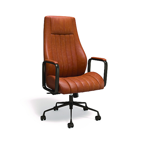 Union & Scale Industria 3-50L Ergonomic Bonded Leather Swivel Manager Chair, Supports Up to 275 lbs, 16.81" to 20.55" Seat Height, Brown (UN61642CC)