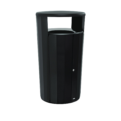 RESIST Round Waste Container, 45 gal, Metal, Textured Black/Black Gloss