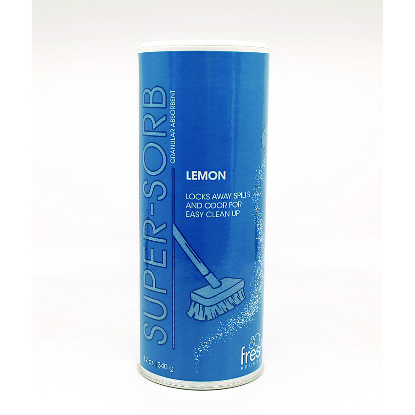Fresh Products Super-Sorb Liquid Spill Absorbent, Lemon Scent, 720 oz Absorbing Volume, 12 oz Shaker Can, 6/Box (614SSBX)