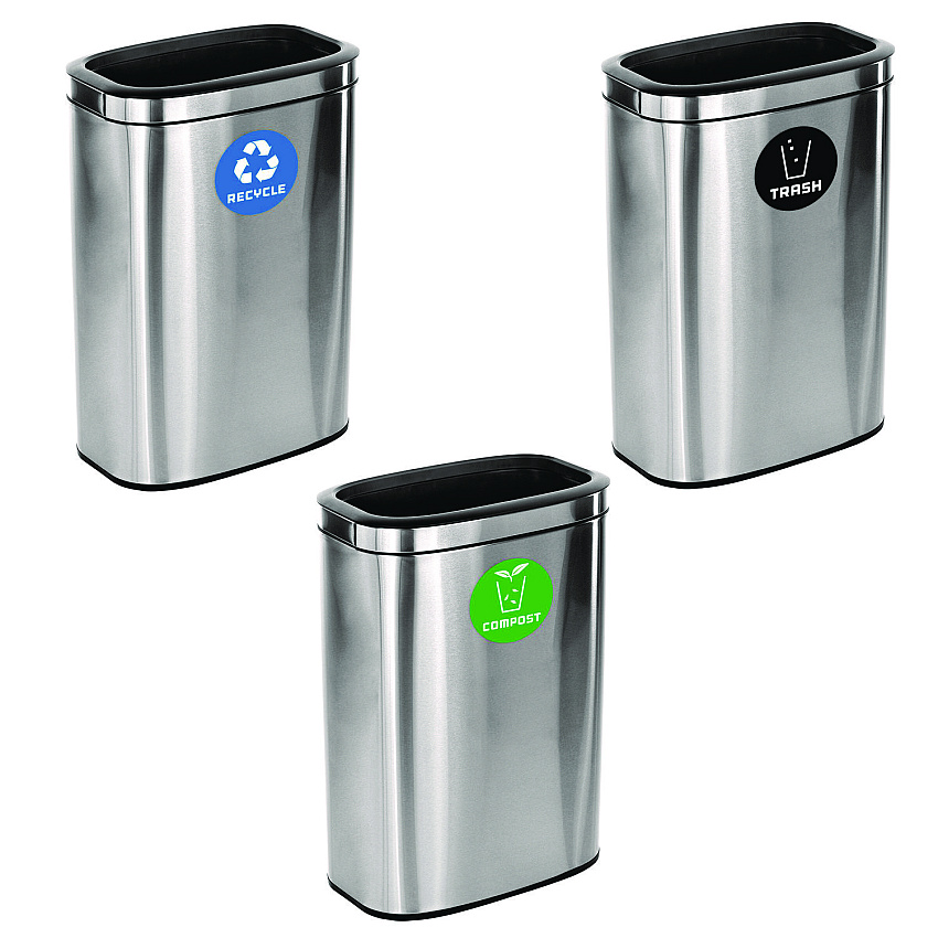Alpine 10.5 Gallon Recycle, Trash and Compost Combo Station, Brushed Stainless Steel (47040LRTCO)