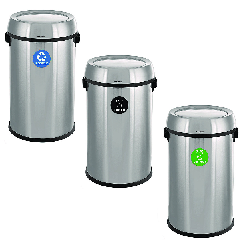Alpine 17 Gallon Stainless Steel Indoor Recycling, Trash and Compost Bins with Swivel Lid (47065L1RTCO)