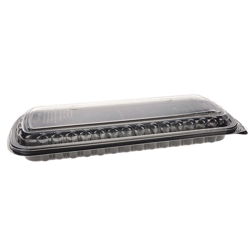 Pactiv MealMaster Rib Container Base/Lid, 16.6 x 7.3 x 2.3, Black/Clear Plastic, 80/Carton (YCNC167000DZ)
