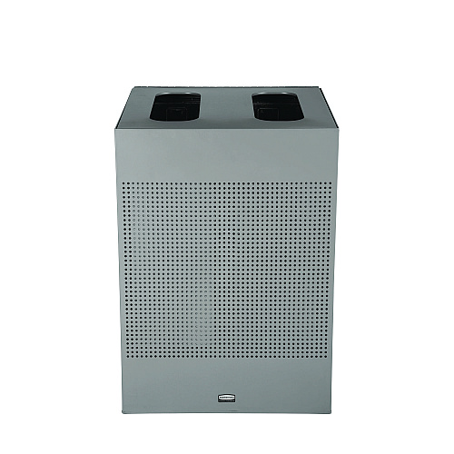 Designer Line Silhouettes Waste Receptacle, 34 gal, Steel, Silver Metallic