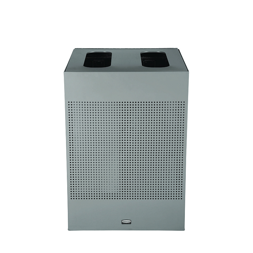 Designer Line Silhouettes Waste Receptacle, 34 gal, Steel, Silver Metallic