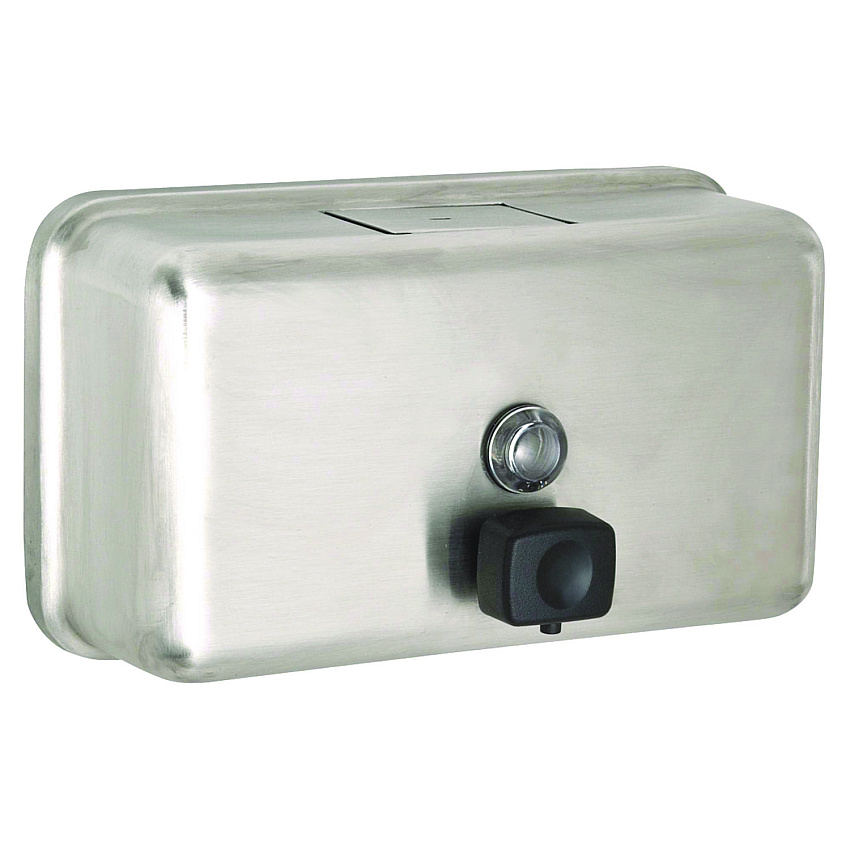 Alpine Horizontal Manual Surface-Mounted Stainless Steel Liquid Soap Dispenser, 40 oz, 2.8 x 8.1 x 4.8, Brushed Stainless Steel (ALP424SSB)