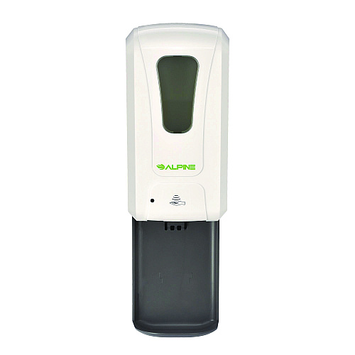 Alpine Wall Mount Automatic Gel Hand Sanitizer/Soap Dispenser with Drip Tray, 40 oz, 4.48 x 6 x 18.1, White (ALP430LT)