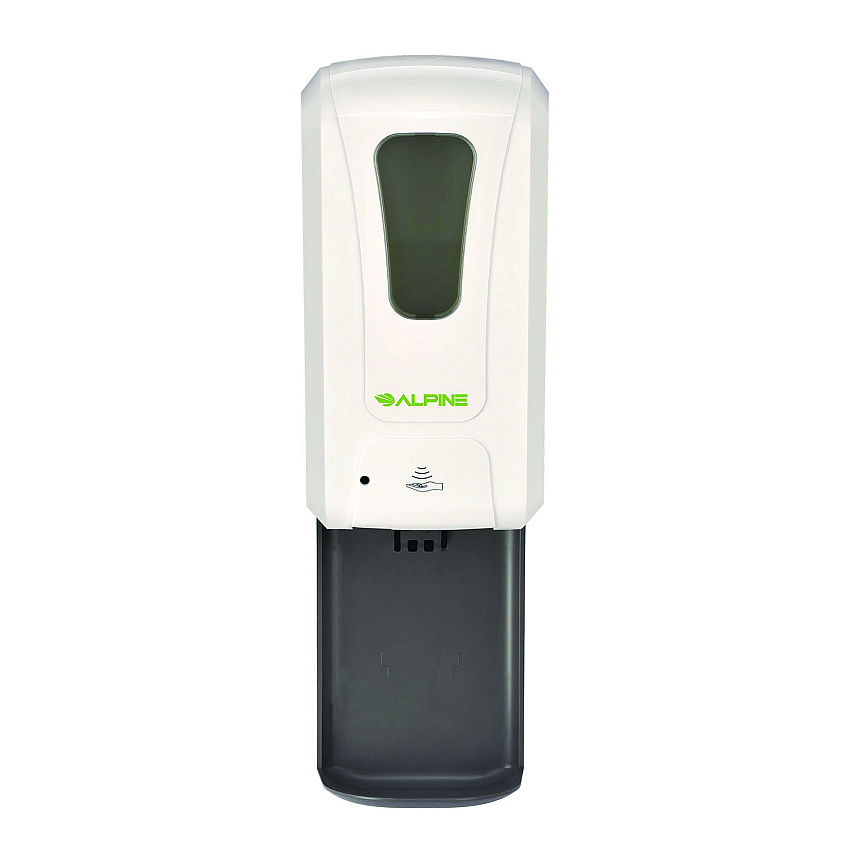 Alpine Wall Mount Automatic Gel Hand Sanitizer/Soap Dispenser with Drip Tray, 40 oz, 4.48 x 6 x 18.1, White (ALP430LT)
