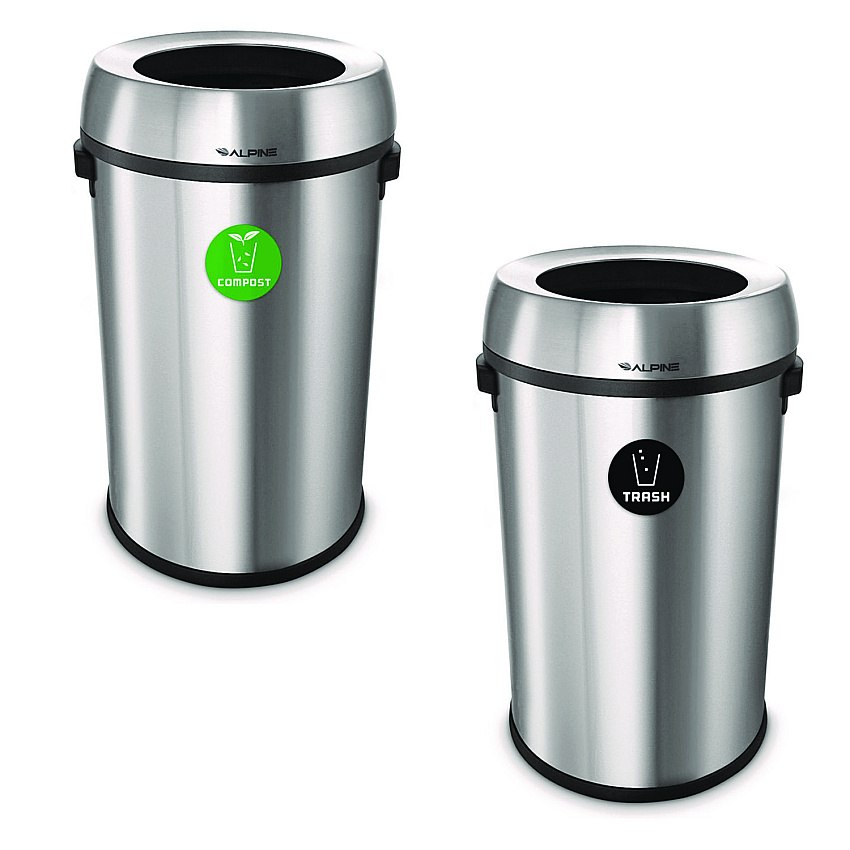 Alpine 17 Gallon Stainless Steel Open Top Compost and Trash Station (ALP47065LCOT)