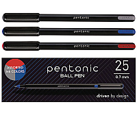 TOPS PENTONIC Fine Point Ballpoint Pens, 0.7 mm, Assorted Ink Colors, Black Barrel, 25/Pack (12126)