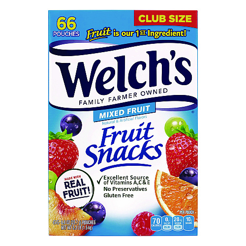 Welch's Fruit Snacks, Mixed Fruit, 0.8 oz Pouch, 66 Pouches/Box (20900320)