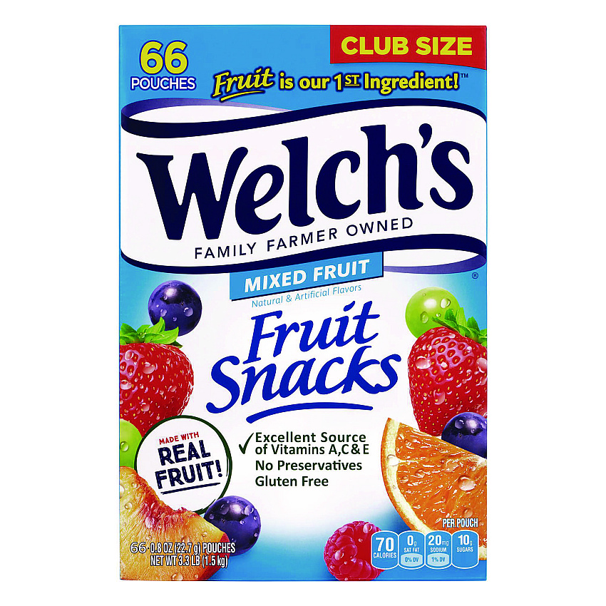 Welch's Fruit Snacks, Mixed Fruit, 0.8 oz Pouch, 66 Pouches/Box (20900320)