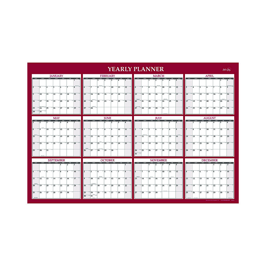 Blue Sky Classic Red Laminated Erasable Wall Calendar, 48 x 32, White/Red/Gray Sheets, 12-Month (Jan to Dec): 2026 (100034)