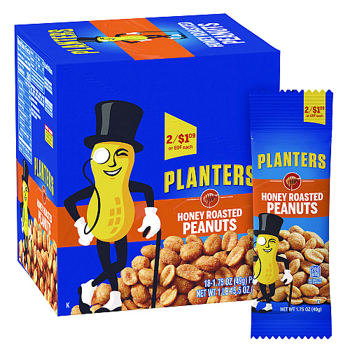 Planters Honey Roasted Peanuts, 1.75 oz Tube, 18/Box (20900625)
