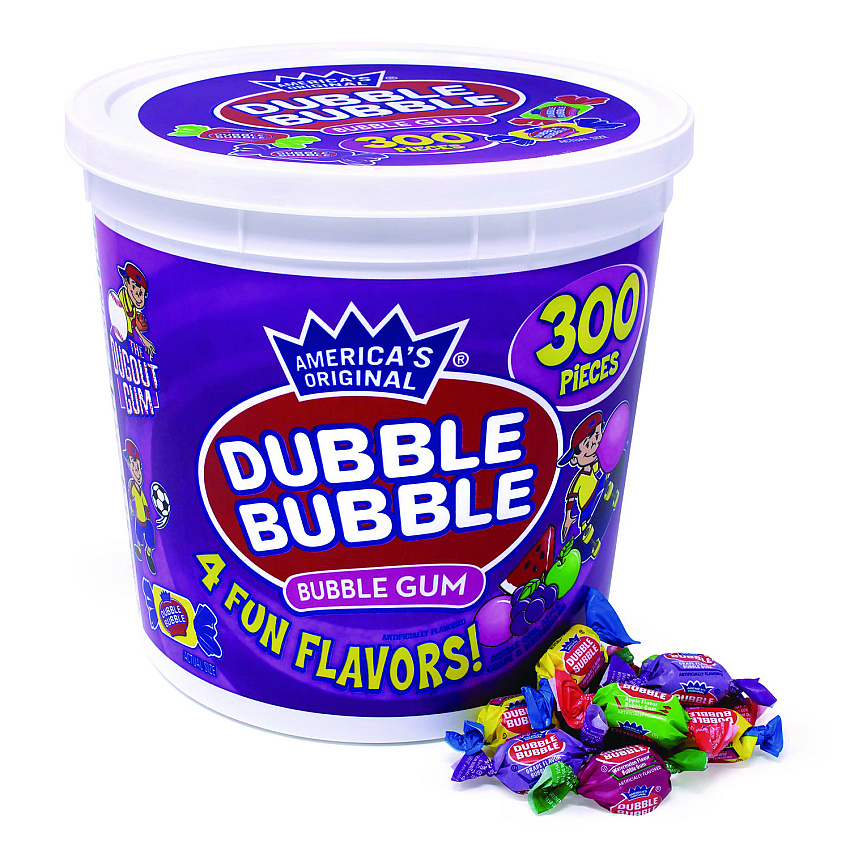 Dubble Bubble Bubble Gum Assorted Flavor Twist Tub, 300 Pieces/Tub, 1 Tub/Carton (22000223)