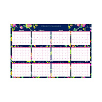 Blue Sky Day Designer Peyton Laminated Erasable Wall Calendar, Floral Artwork, 36 x 24, White/Navy Sheets, 12-Month (Jan to Dec): 2026 (103632)