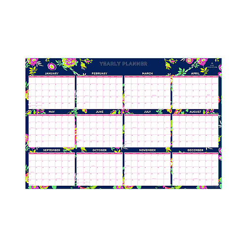 Blue Sky Day Designer Peyton Laminated Erasable Wall Calendar, Floral Artwork, 36 x 24, White/Navy Sheets, 12-Month (Jan to Dec): 2026 (103632)