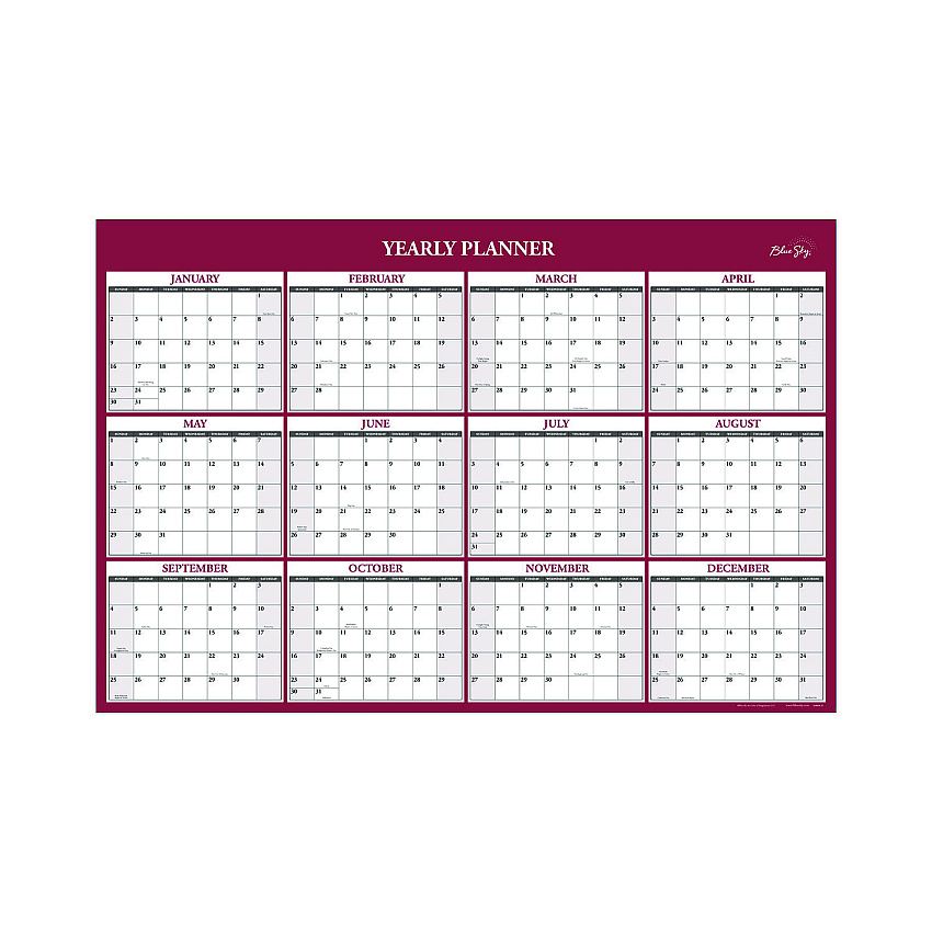 Blue Sky Classic Red Laminated Erasable Wall Calendar, 36 x 24, White/Red/Gray Sheets, 12-Month (Jan to Dec): 2026 (116054)