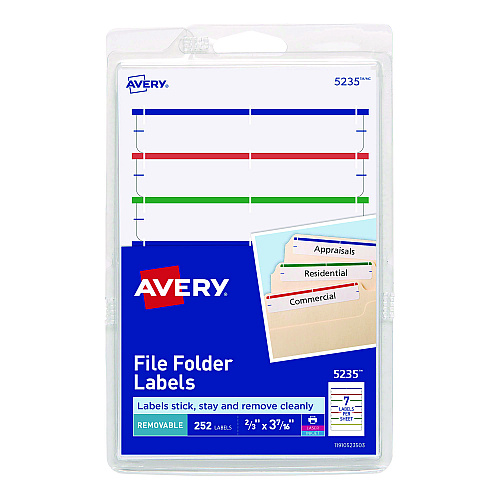 Avery Removable File Folder Labels with Sure Feed Technology, 0.66 x 3.44, White, 7/Sheet, 36 Sheets/Pack (5235)