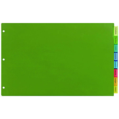 Avery Insertable Big Tab Plastic Dividers, 8-Tab, 11 x 17, Green, 1 Set 8 x Divider(s) - Write-on, Print-on Tab(s) - 8 - 8 Tab(s)/Set - 11" Divider Width x 17" Divider Length - 3 Hole Punched - Multicolor Plastic Divider - Multicolor Plastic Tab(s (11179)