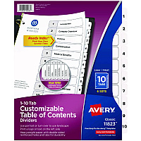 Avery Customizable Table of Contents Ready Index Black and White Dividers, 10-Tab, 1 to 10, 11 x 8.5, White, 6 Sets (11823)