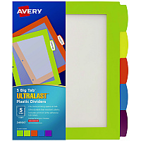 Avery Big Tab Ultralast Plastic Dividers, 5-Tab, 11 x 8.5, Assorted, 1 Set (24900)
