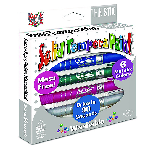 The Pencil Grip Thin Stix Tempera Paint Set, 6 Assorted Metallic Colors, 6/Set, 24 Sets/Carton (61924)