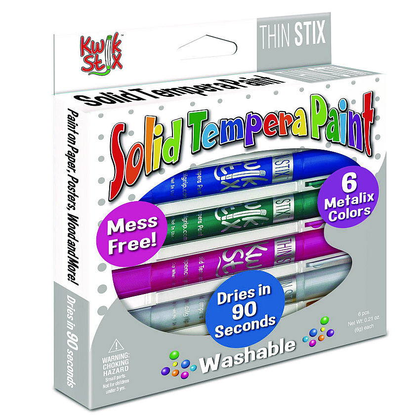 The Pencil Grip Thin Stix Tempera Paint Set, 6 Assorted Metallic Colors, 6/Set, 24 Sets/Carton (61924)