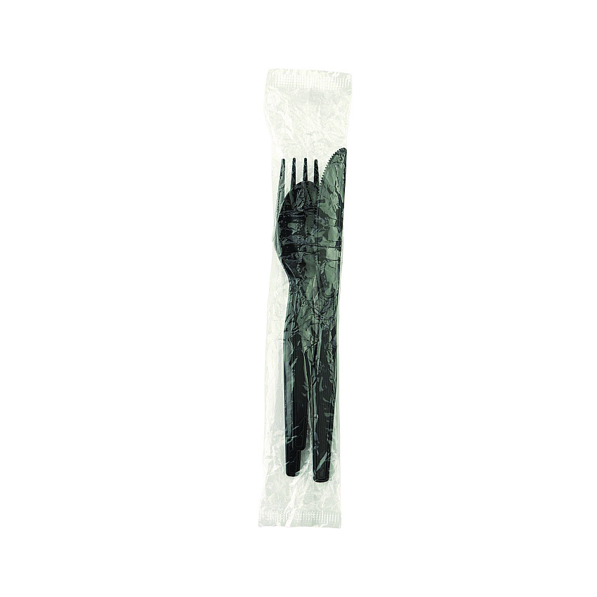 Dixie Individually Wrapped Heavyweight Cutlery Set, Fork/Knife/Spoon, Plastic, Black, 250/Carton (CH56C7)