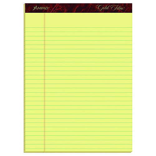 Ampad Gold Fibre Writing Pads, Wide/Legal Rule, 50 Canary-Yellow 8.5 x 11.75 Sheets, 4/Pack (20032)