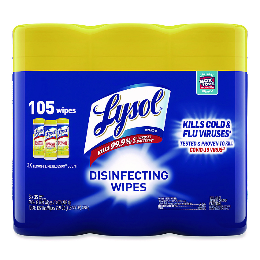 Lysol&reg; Disinfecting Wipes, Lemon Lime, 35 Wipes, 12 Canisters (82159CT)