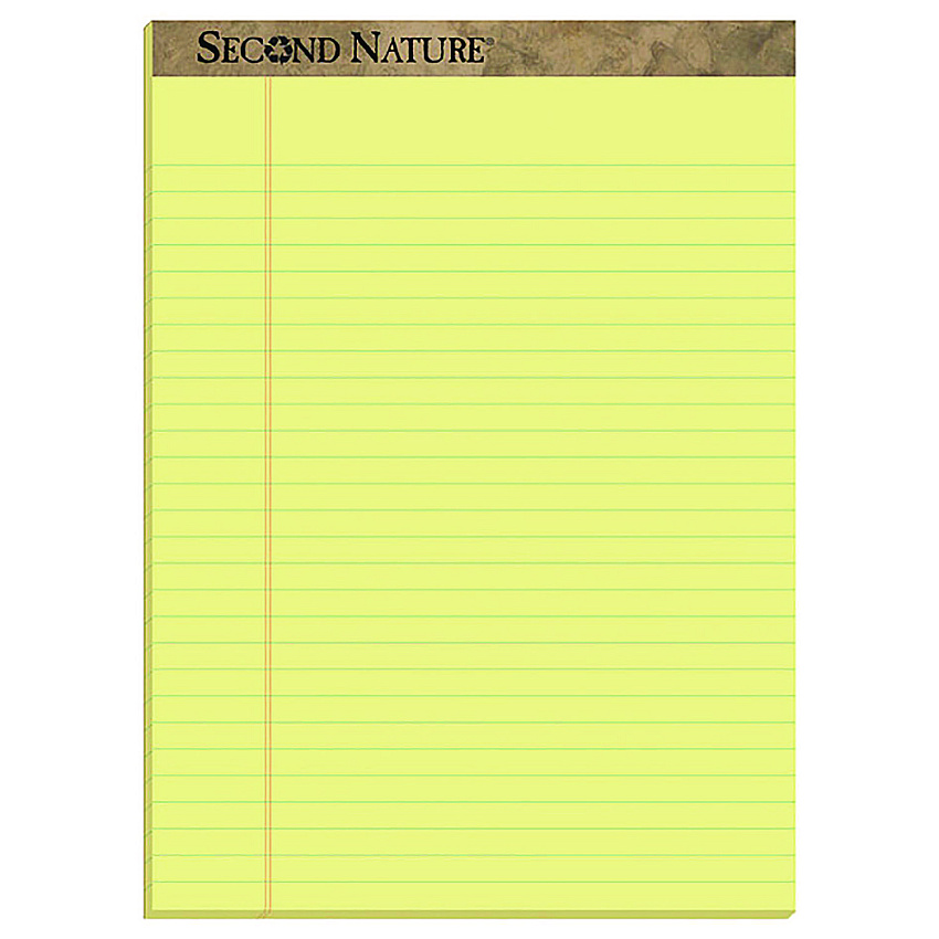 TOPS Second Nature Recycled Ruled Pads, Wide/Legal Rule, 50 Canary-Yellow 8.5 x 11.75 Sheets, Dozen (74890)