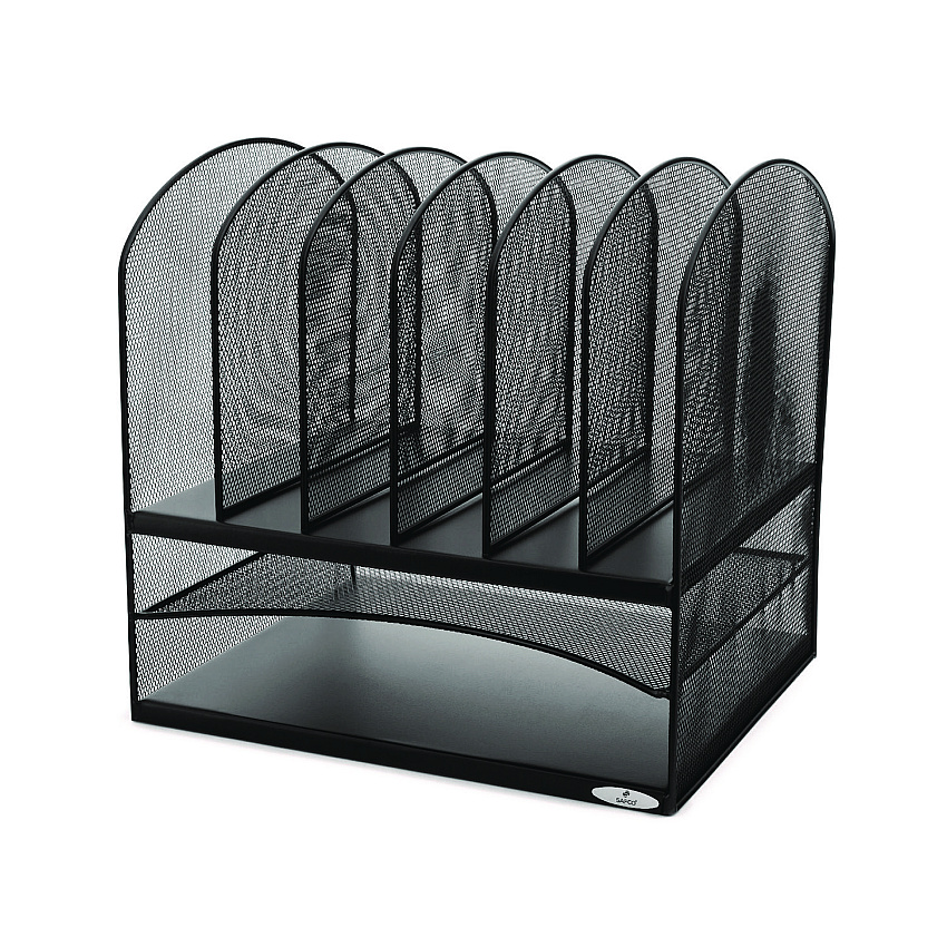 Safco Onyx Mesh Desk Organizer with Two Horizontal and Six Upright Sections, Letter Size Files, 13.25" x 11.5" x 13", Black (3255BL)