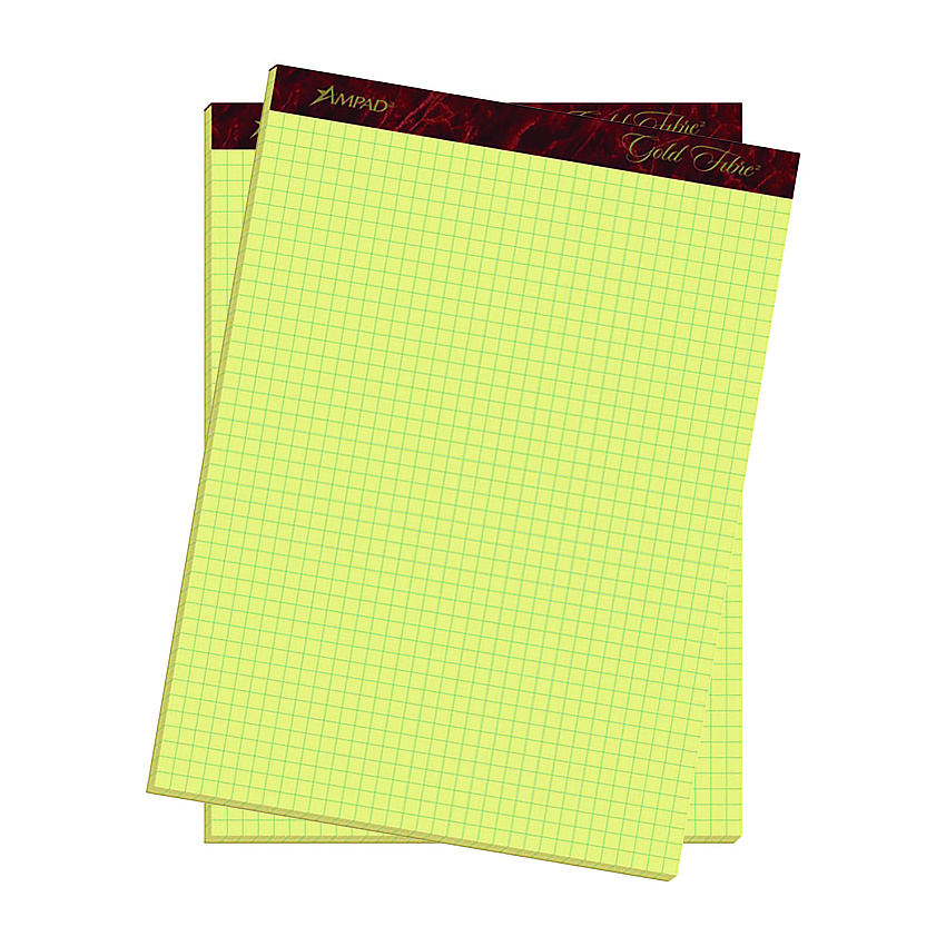 Ampad Gold Fibre Canary Quadrille Pads, Stapled with Perforated Sheets, Quadrille Rule (4 sq/in), 50 Canary 8.5 x 11.75 Sheets (22143)