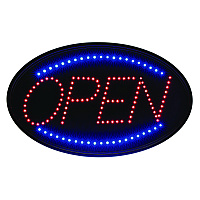 Alpine LED Oval Open Sign, 23 x 14, Black Frame, Blue/Red Graphics (ALP49702)