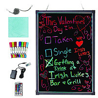 Alpine LED Illuminated Hanging Message Writing Board, 23.6" x 31.5", Black Surface, Black Aluminum Frame (ALP49504)