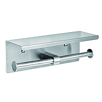 Alpine Double Post Toilet Paper Holder with Shelf Storage Rack, 3.87 x 10.5 x 3.95, Brushed Stainless Steel (ALP487B)