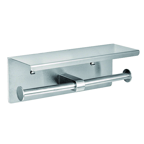 Alpine Double Post Toilet Paper Holder with Shelf Storage Rack, 3.87 x 10.5 x 3.95, Brushed Stainless Steel (ALP487B)