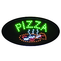 Alpine LED Oval Pizza Sign, 23 x 14, Black Frame, Green/Orange/Red/White Graphics (ALP49707)