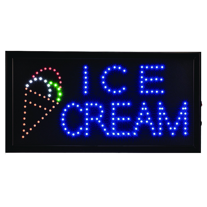 Alpine LED Rectangular Ice Cream Sign, 19 x 10, Black Frame, Blue/Green/Orange/Red/White Graphics (ALP49713)