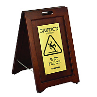 Alpine 2-Sided Plated Wooden A-Frame Bilingual Wet Floor Sign, 15 x 2 x 24, Brass (ALP499BRA)