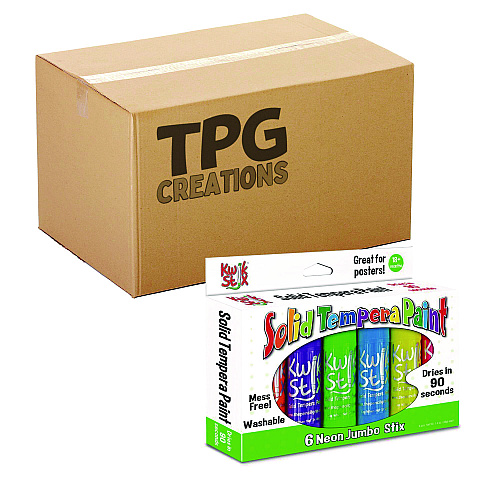 The Pencil Grip Jumbo Kwik Stix Tempera Paint Set, 6 Assorted Neon Colors, 6/Pack, 12 Packs/Carton (64512)