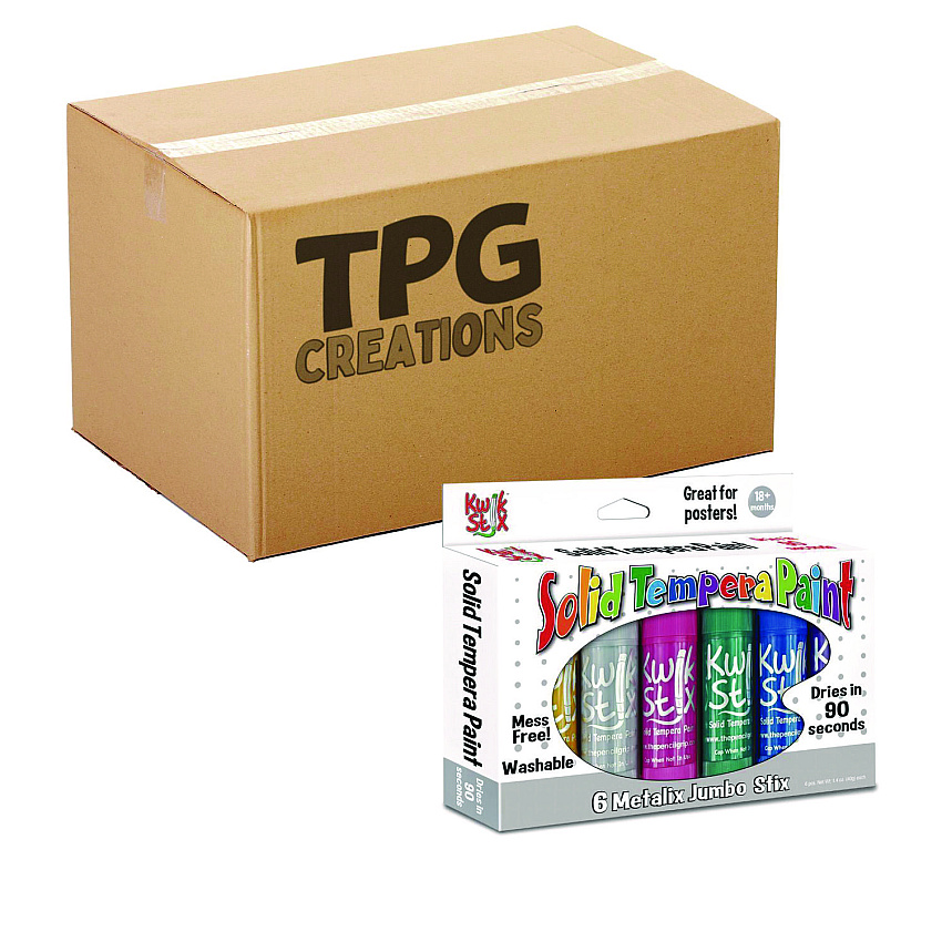 The Pencil Grip Kwik Stick Tempera Paint, 6 Assorted Metallic Colors, 6/Pack, 12 Packs/Carton (64712)