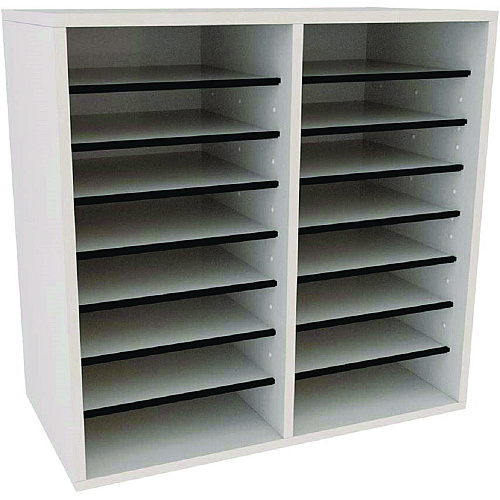 AdirOffice Wood Adjustable 16 Compartment Literature Organizer, 16 Sections, Letter Size, 20 x 11.8 x 21.4, White (I50016WHI)