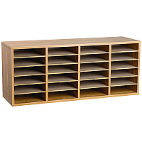 AdirOffice Wood Adjustable 24 Compartment Literature Organizer, 24 Sections, Letter Size, 39.3 x 11.8 x 16.3, Medium Oak (I50024MEO)