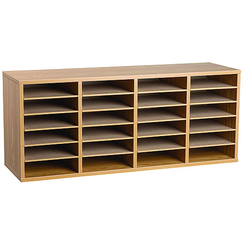 AdirOffice Wood Adjustable 24 Compartment Literature Organizer, 24 Sections, Letter Size, 39.3 x 11.8 x 16.3, Medium Oak (I50024MEO)