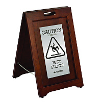 Alpine 2-Sided Plated Wooden A-Frame Bilingual Wet Floor Sign, 15 x 2 x 24, Stainless Steel (ALP499SSB)