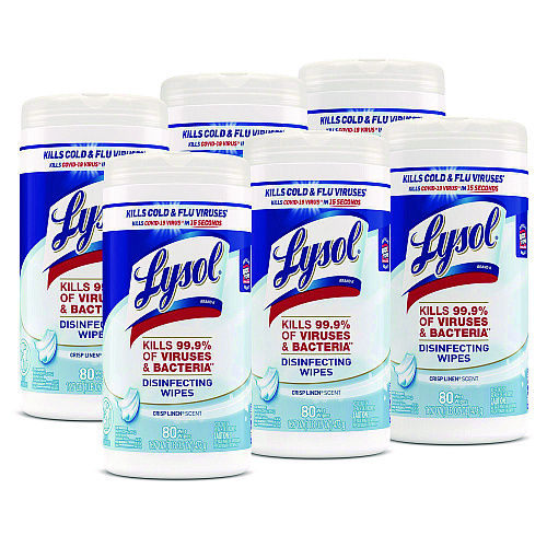 Lysol&reg; Disinfecting Wipes, Crisp Linen Scent, 80 Wipes, 6 Canisters (89346CT)